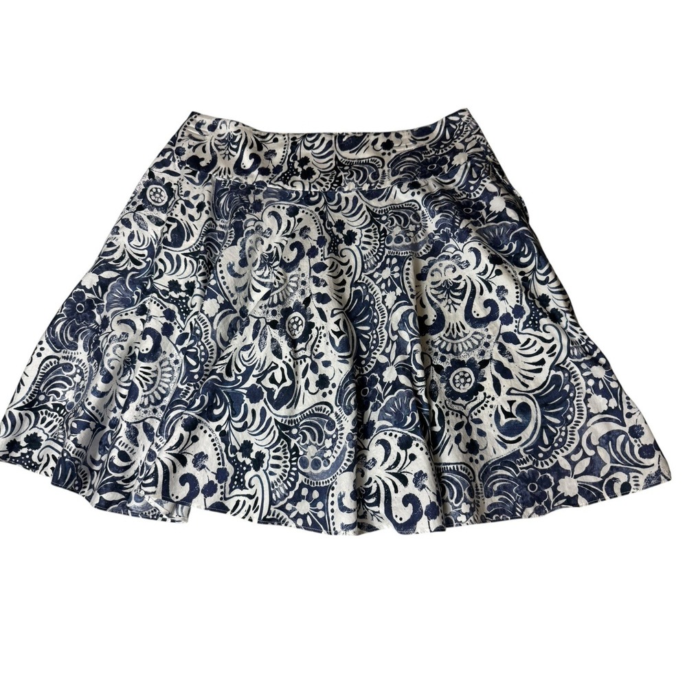 Lauren Ralph Lauren Skirt 14P Blue White Floral Cotton A-Line Petite Pockets - Picture 2 of 10